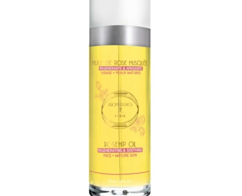 Flacon en verre d'huile de rose musquée Aromadunes 50 ml, vue de face